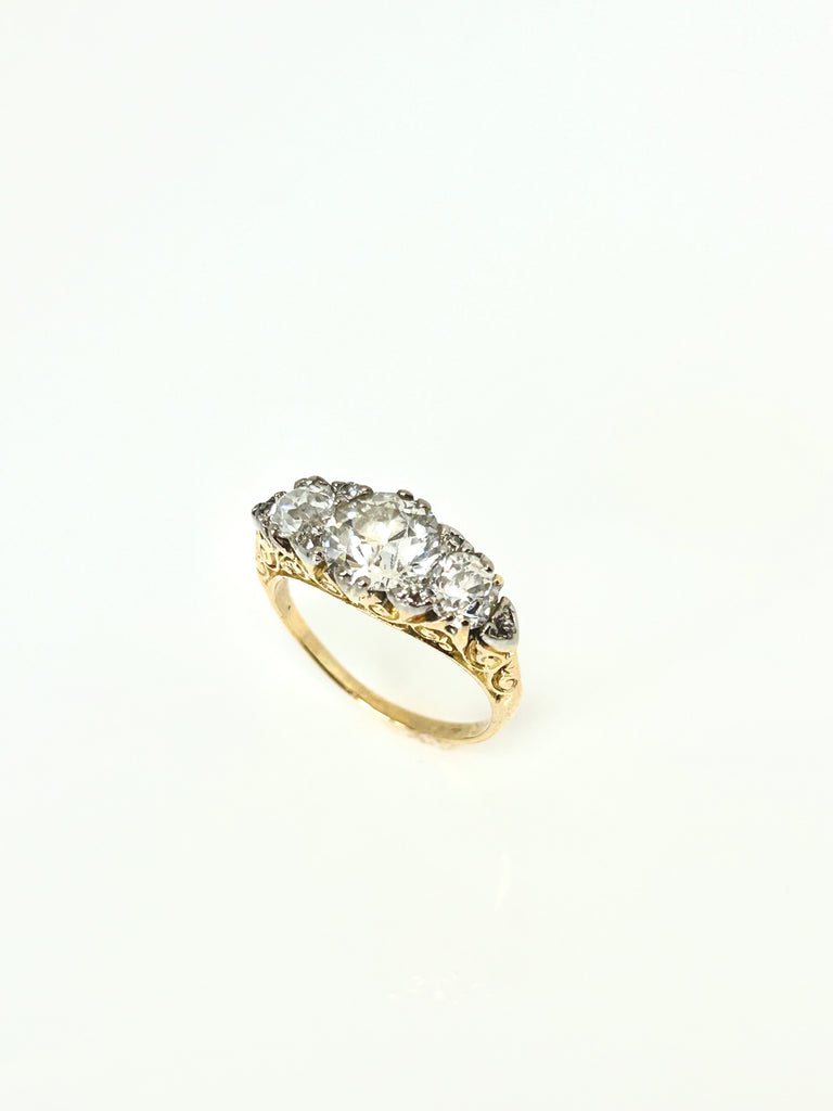 18CT YELLOW GOLD OLD CUT 2.50CT TRILOGY RING