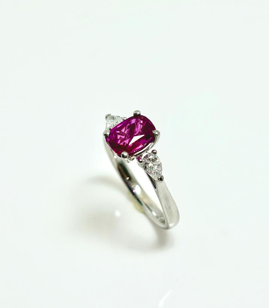 NATURAL 1.53CT HOT PINK SAPPHIRE AND 32PTS DIAMOND RING