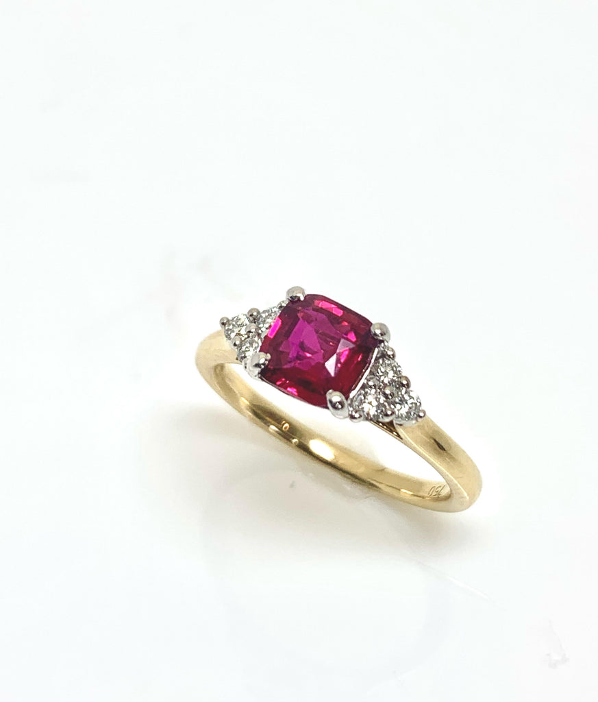 18CT PIGEON BLOOD RED CUSHION CUT RUBY RING