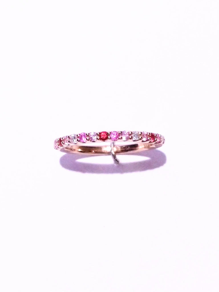 PINK AND ORANGE SAPPHIRES AND DIAMONDS IN 18K ROSE GOLD ETERNITY RING