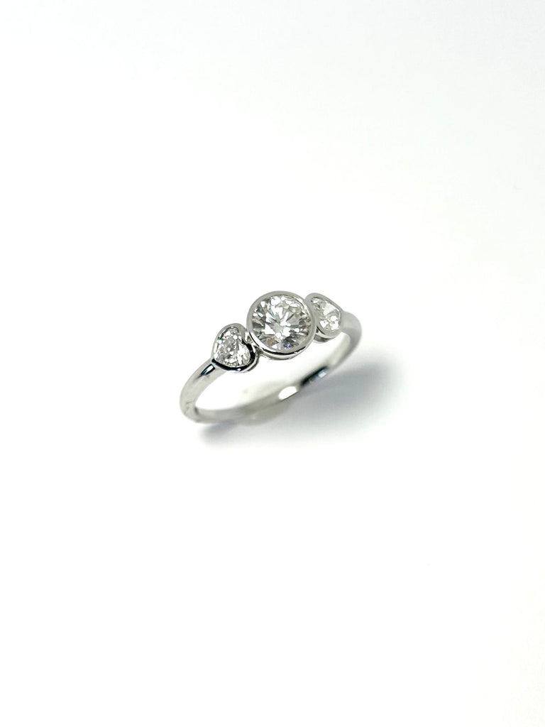 14CT WHITE GOLD LAB DIAMOND TRILOGY RING WITH HEART LAB SHOULDERS