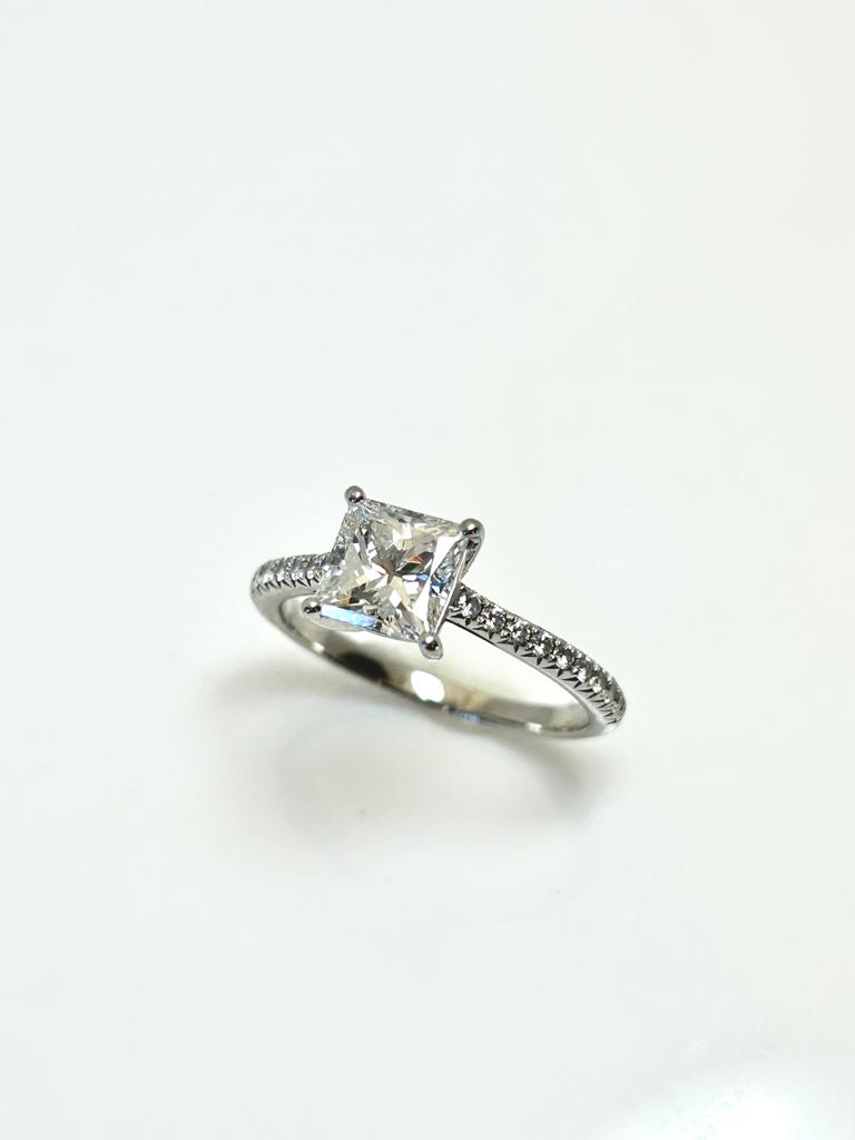 ORIGINAL TIFFANY DIAMOND RING 1.20CT PRINCESS CUT WITH  DIAMOND SHOULDERS