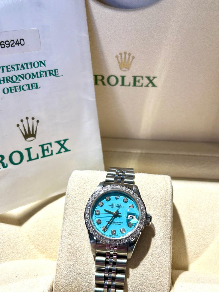 ROLEX 26MM TIFFANY BLUE DIAMOND DOT DIAL AND BEZEL