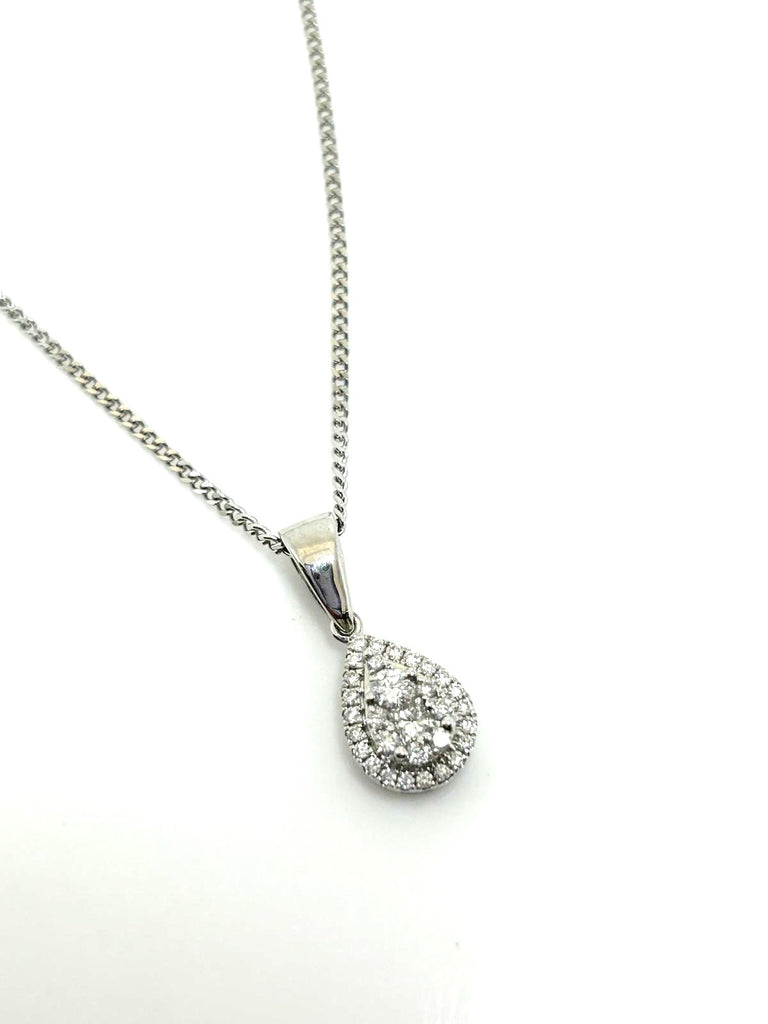 18CT TEAR DROP DIAMOND PENDANT AND CHAIN