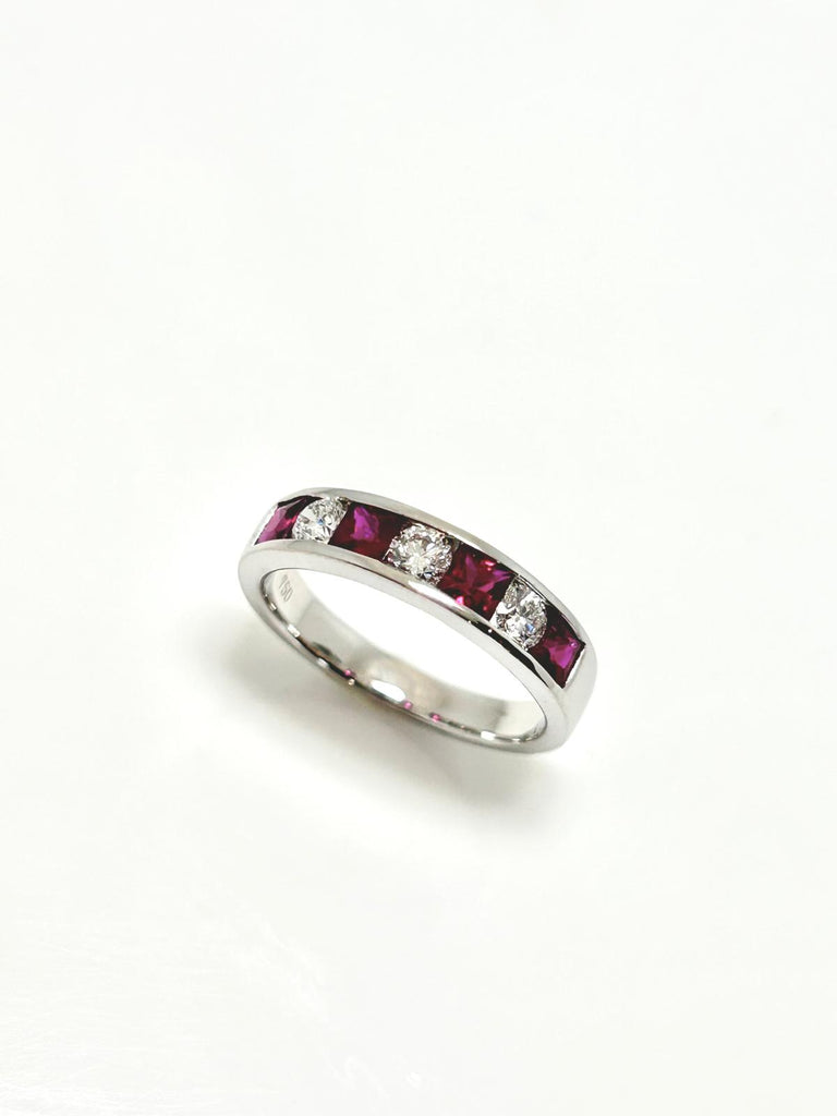 18CT WHITE GOLD 1.04CT RUBY AND 50PT DIAMOND ETERNITY RING