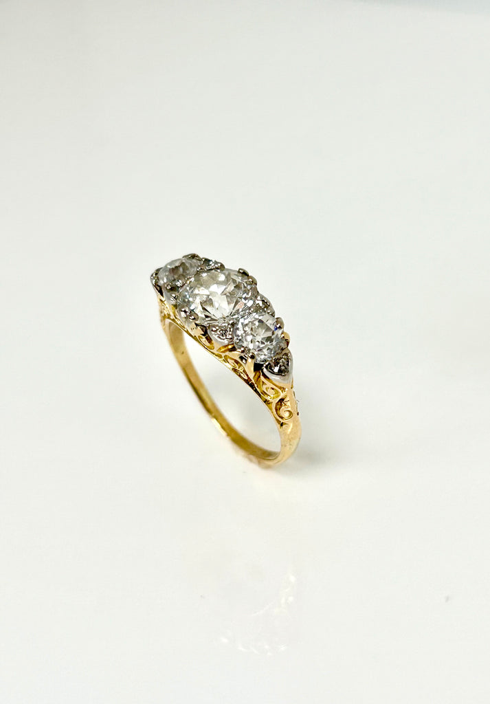 18CT YELLOW GOLD OLD CUT 2.50CT TRILOGY RING