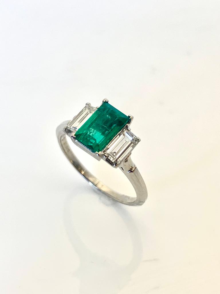 EMERALD AND DIAMOND TRILOGY RING