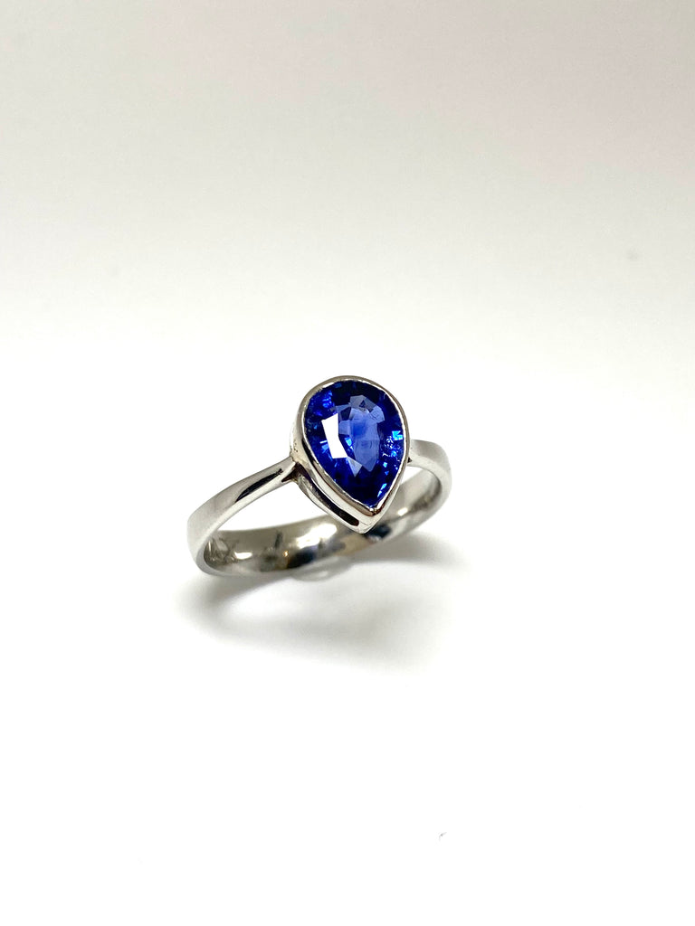 PLATINUM 1.69CT TEAR DROP ROYAL BLUE SAPPHIRE RING