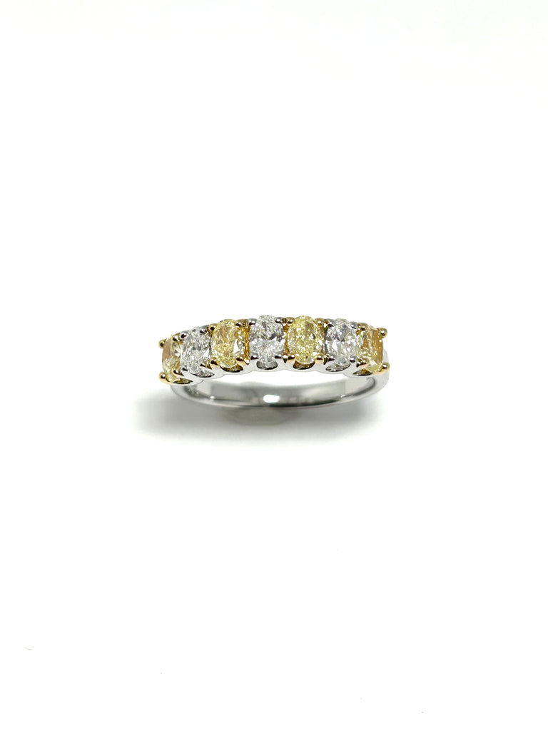 18CT WHITE GOLD 90PT FANCY YELLOW DIAMONDS AND 45PT WHITE DIAMOND ETERNITY RING
