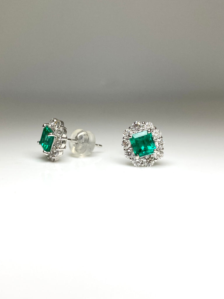 PLATINUM 1.45CT EMERALD AND 1.04CT DIAMOND EARRINGS