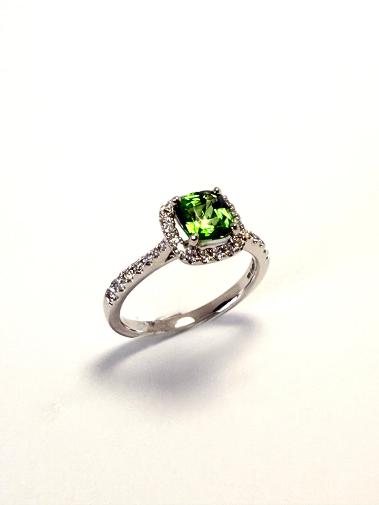 PLATINUM 1.13CT NATURAL TSAVORITE AND DIAMOND RING