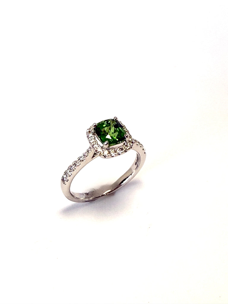 PLATINUM 1.13CT NATURAL TSAVORITE AND DIAMOND RING