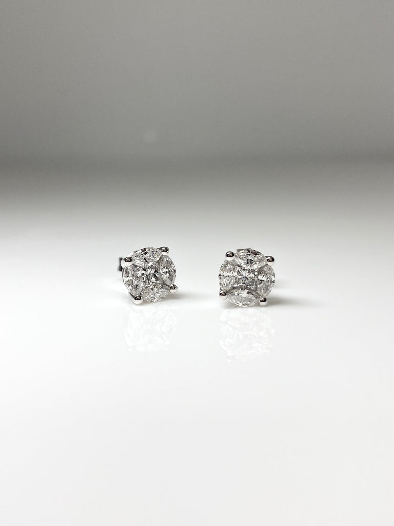18CT WHITE GOLD 1.00CT CLUSTER DIAMOND EARRING STUDS