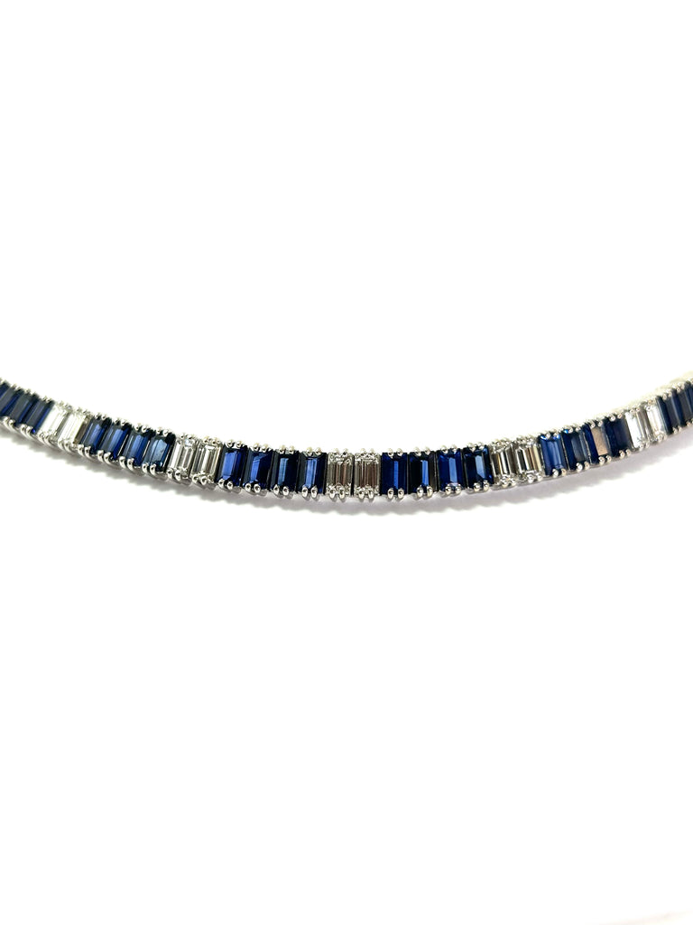 18CT WHITE GOLD SAPPHIRE AND BAGUETTE DIAMOND BRACELET