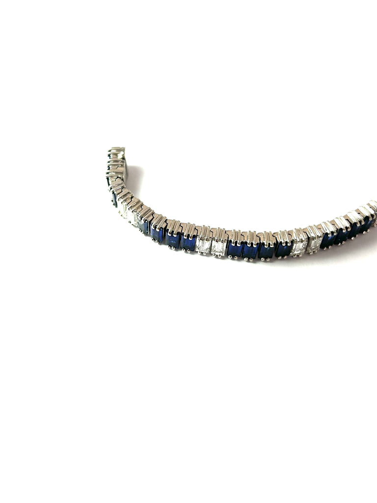 18CT WHITE GOLD SAPPHIRE AND BAGUETTE DIAMOND BRACELET