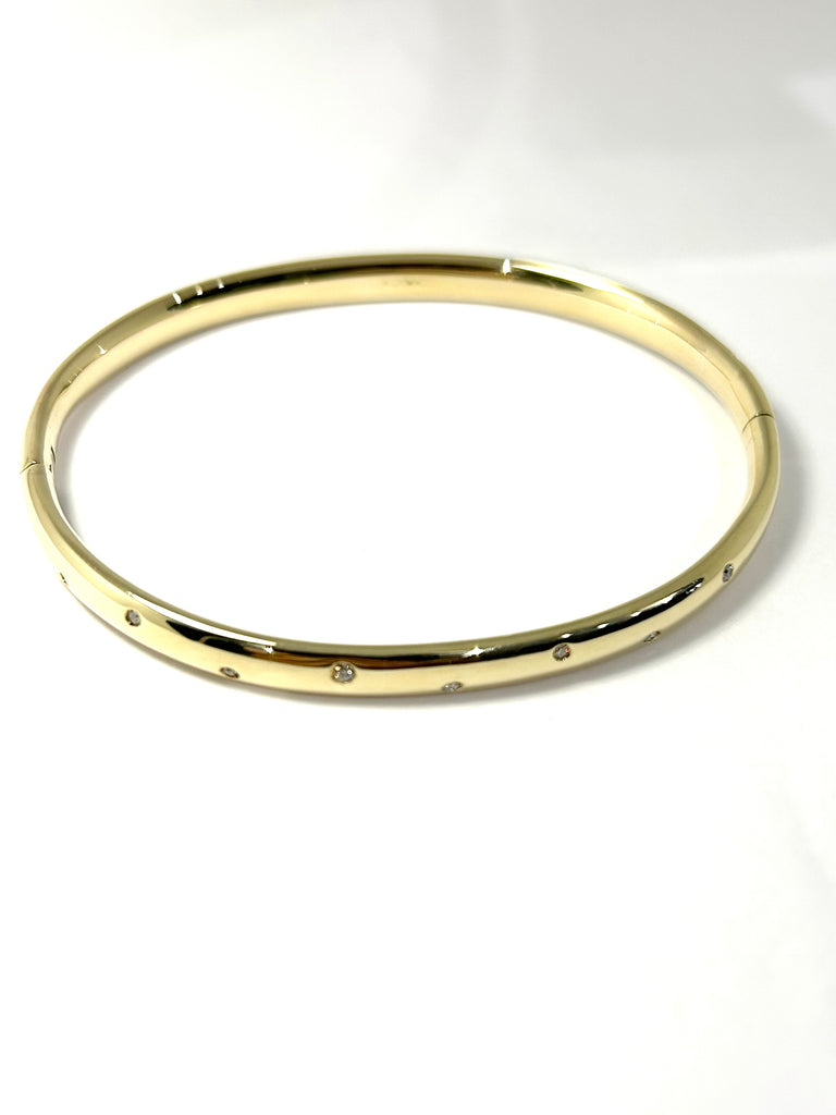 9CT YELLOW GOLD AND DIAMOND SEMI SOLID BANGLE