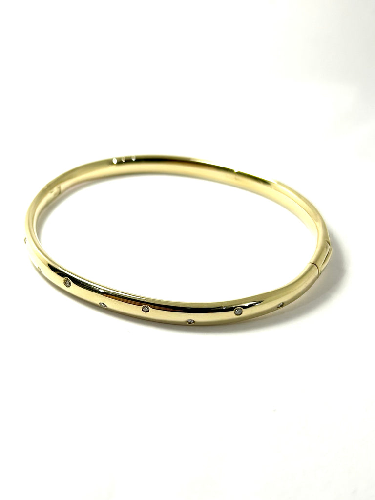 9CT YELLOW GOLD AND DIAMOND SEMI SOLID BANGLE