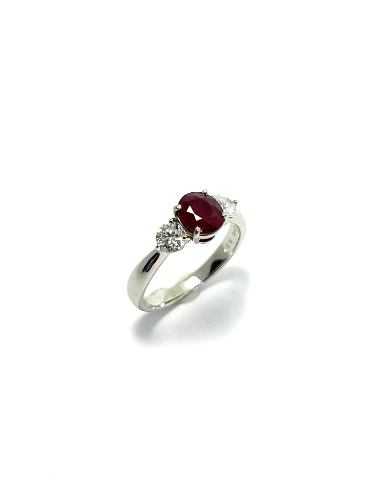 PLATINUM DEEP RED 1.20CT RUBY TRILOGY RING WITH 47PT DIAMONDS