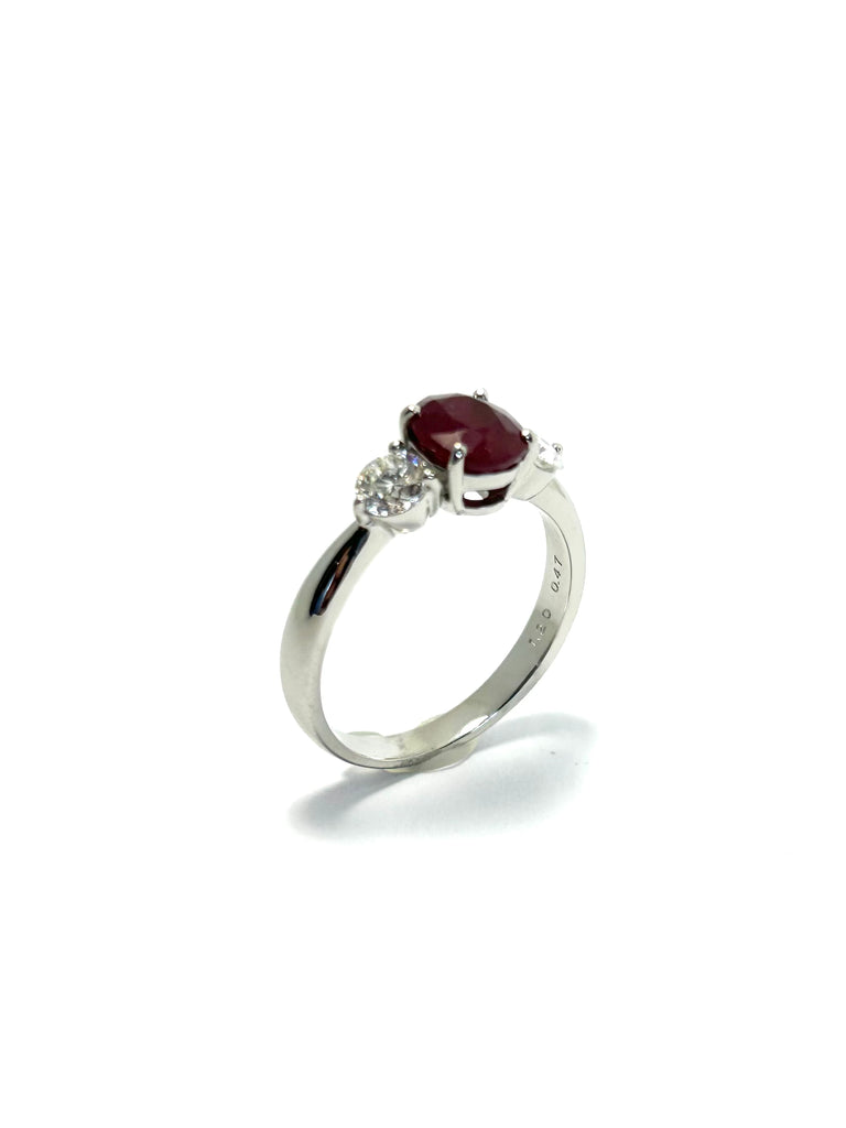 PLATINUM DEEP RED 1.20CT RUBY TRILOGY RING WITH 47PT DIAMONDS