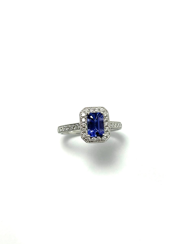 PLATINUM TANZANITE DIAMOND RING