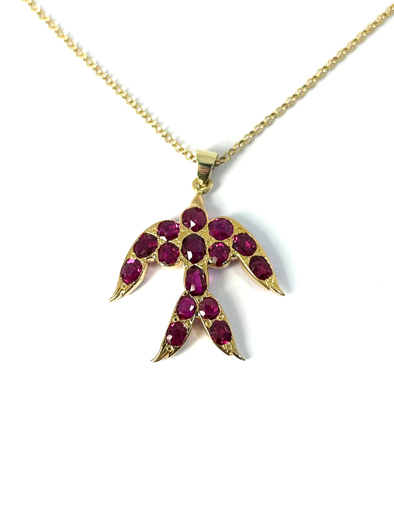 VINTAGE HAND MADE NATURAL RUBY AND DIAMOND SWALLOW PENDANT