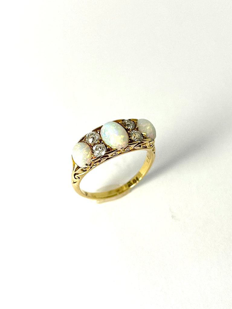18CT VICTORIAN OPAL AND DIAMOND RING