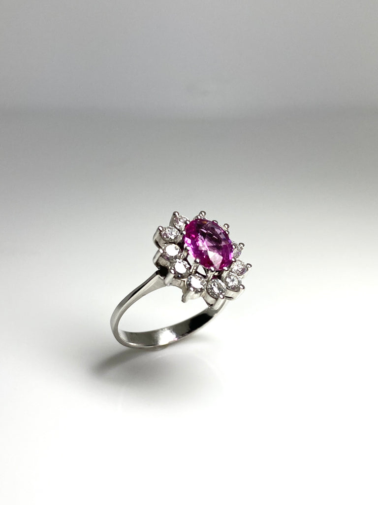 14CT WHITE GOLD 1.55CT HOT PINK SAPPHIRE CLUSTER RING