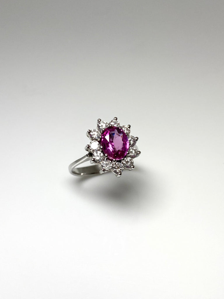 14CT WHITE GOLD 1.55CT HOT PINK SAPPHIRE CLUSTER RING