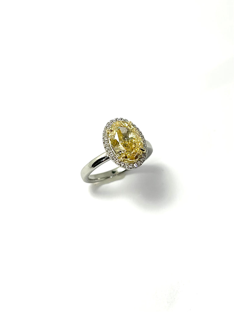 PLATINUM OVAL 3CT YELLOW LAB GROWN HALO DIAMOND RING