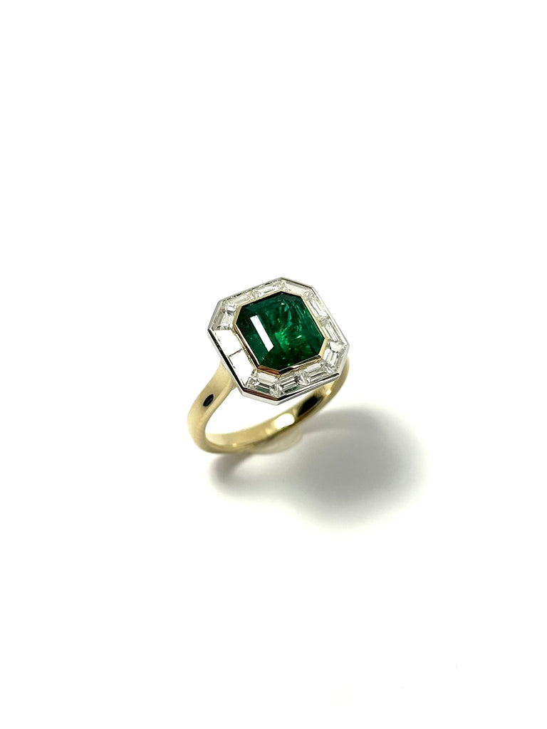 PLATINUM 2.41CT ZAMBIAN EMERALD AND DIAMOND CLUSTER