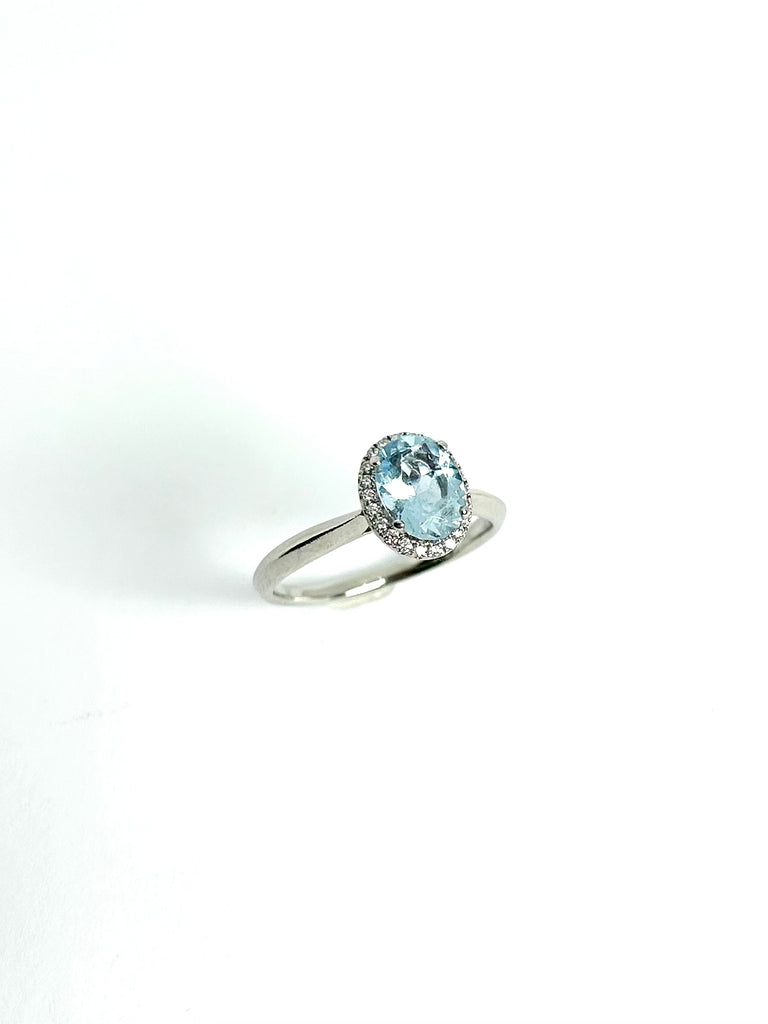 PLATINUM 1.00CT AQUAMARINE HALO RING
