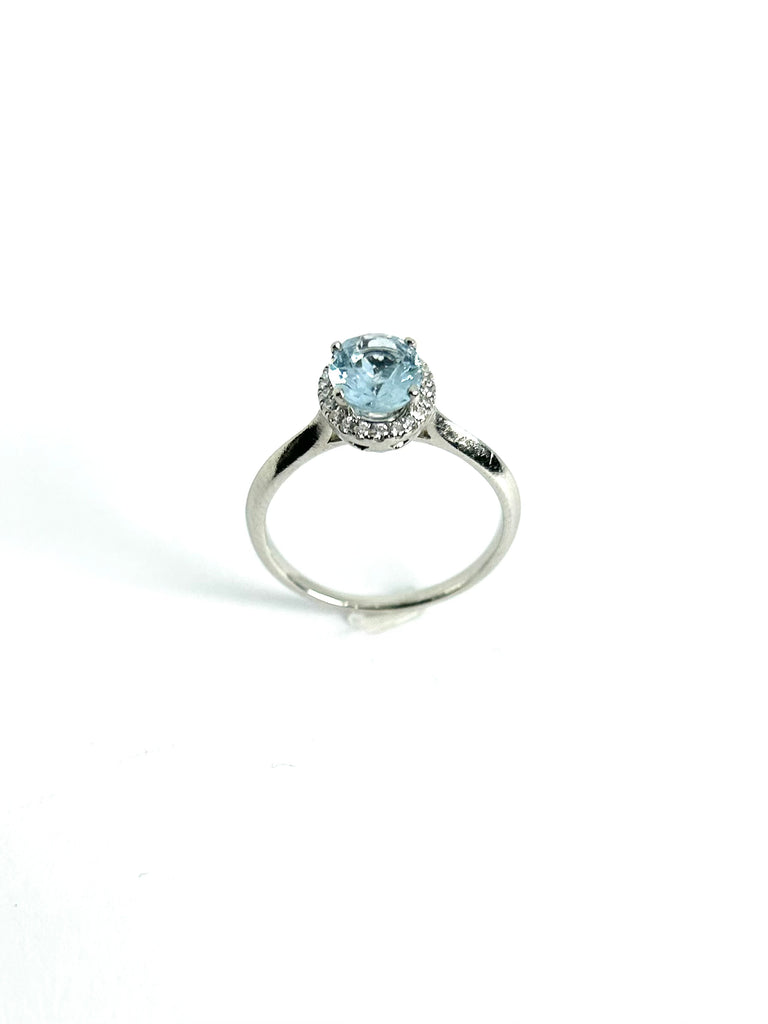 PLATINUM 1.00CT AQUAMARINE HALO RING