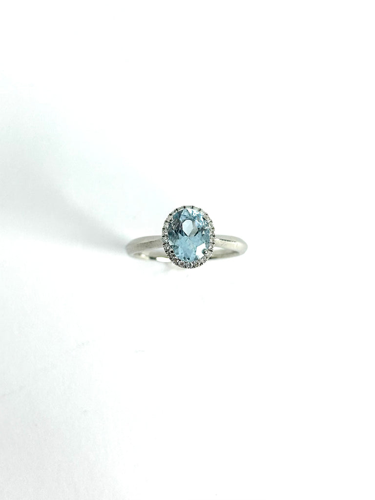 PLATINUM 1.00CT AQUAMARINE HALO RING
