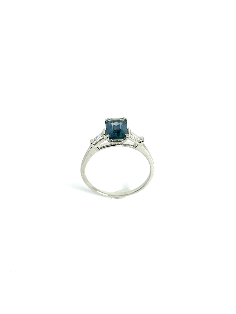 PLATINUM 2.15CT TEAL SAPPHIRE TRILOGY RING