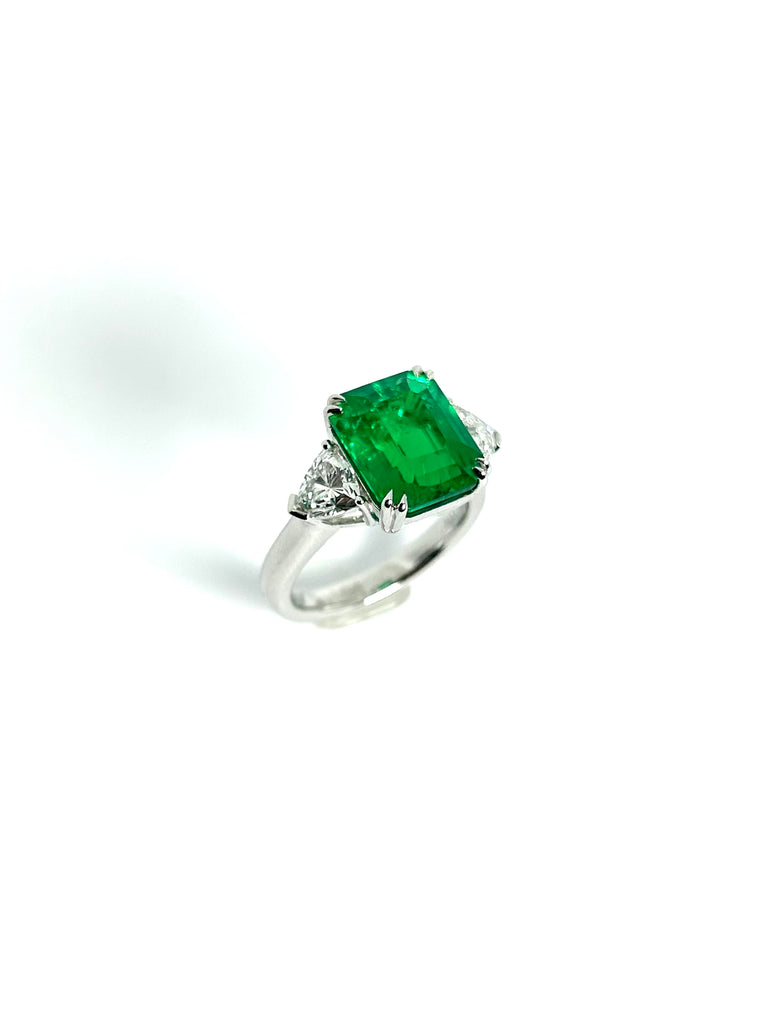 PLATINUM LAB GROWN 5.01CT EMERALD AND DIAMOND TRILOGY RING