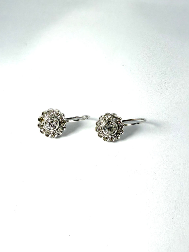 18CT 1.50CT ANTIQUE OLD CUT DIAMOND DAISY CLUSTER DROPPERS