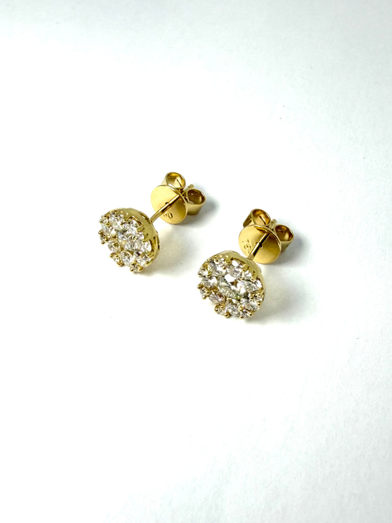 18CT YELLOW GOLD 1.50CT DIAMOND CLUSTER STUDS
