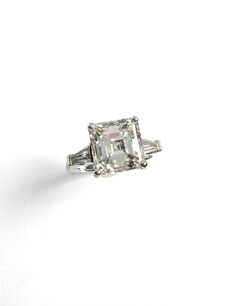 PLATINUM 5.20CT ASSCHER CUT DIAMOND RING WITH DIAMOND SHOULDERS