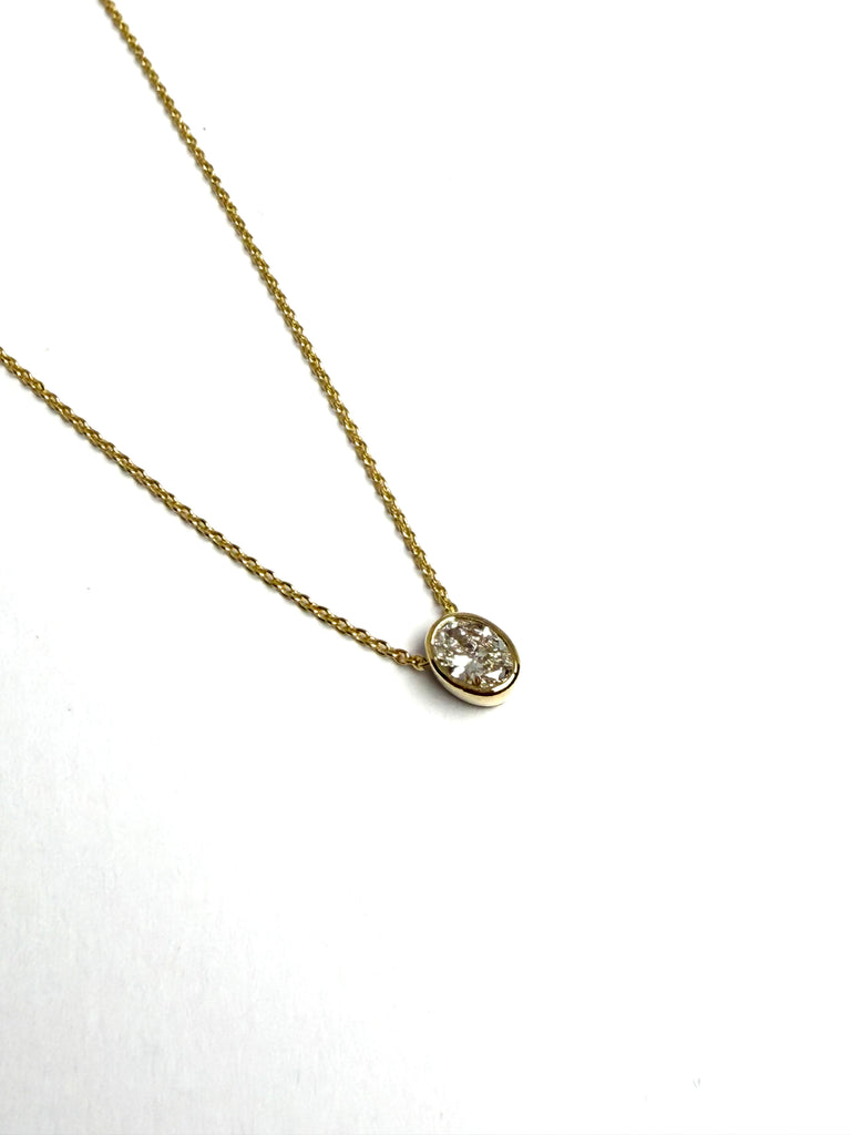 18CT YELLOW GOLD 28PT OVAL BEZEL SET DIAMOND PENDANT
