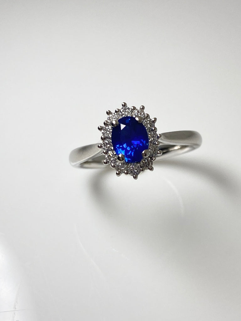 PLATINUM 77PT SAPPHIRE AND 26PT DIAMOND RING