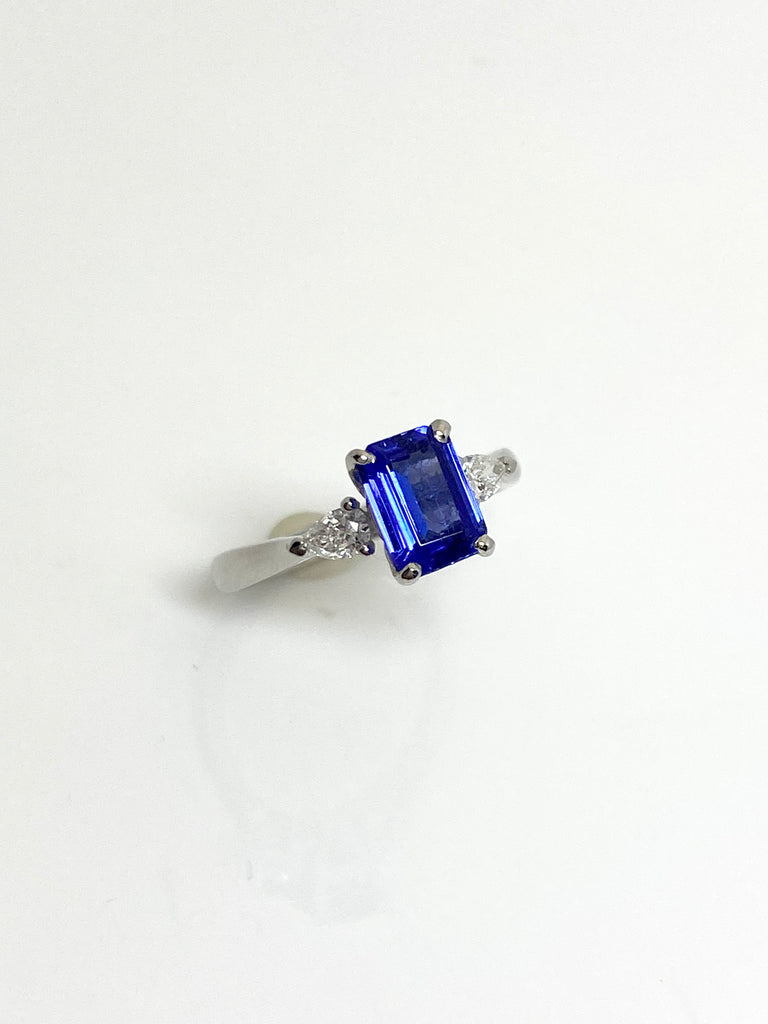 1.45CT TANZANITE AND 28PTS DIAMOND PLATINUM RING