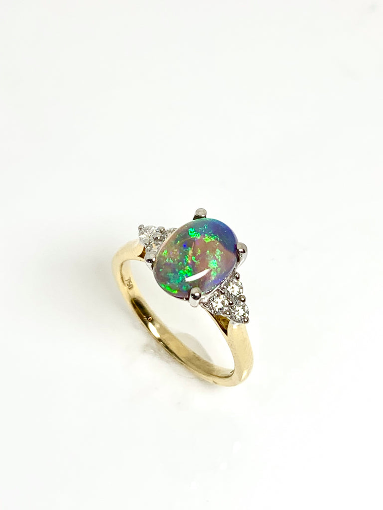 Opal ring with black 2025 diamonds
