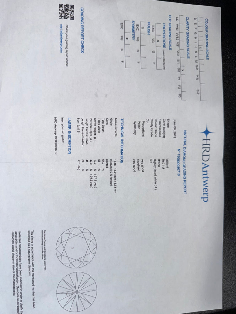 18CT WHITE GOLD 10.02CT DIAMOND SOLITAIRE