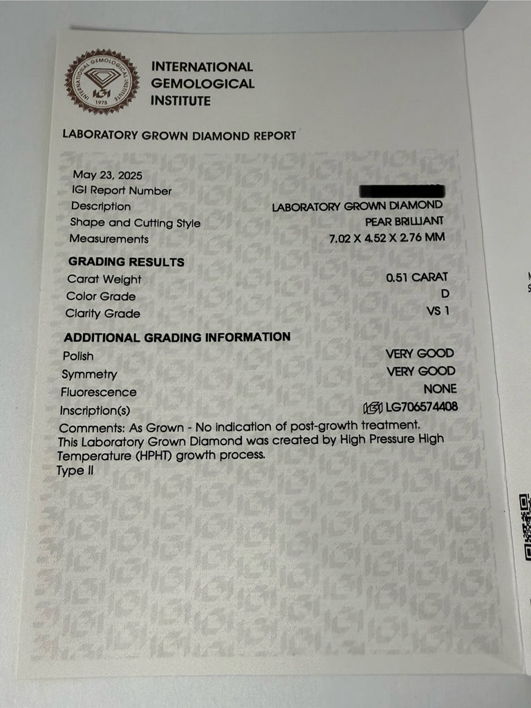 18CT 1.02CT LAB GROWN PEAR DIAMOND DROPPERS