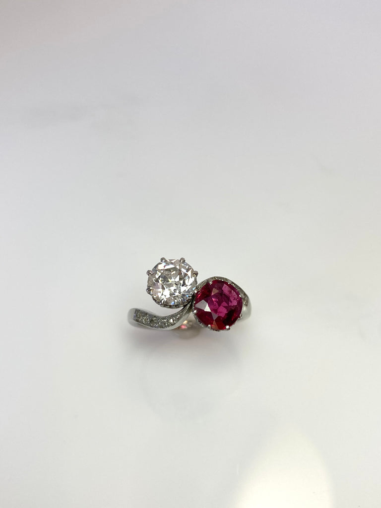 PLATINUM DIAMOND AND RUBY MOI ET TOI RING