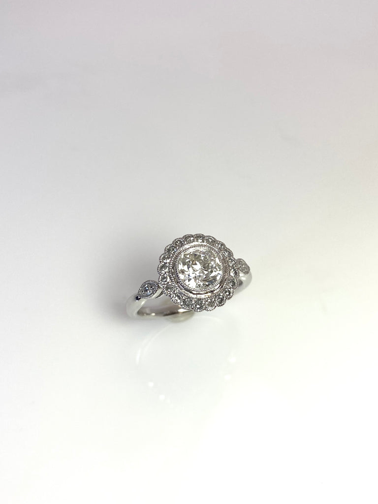 1.14CT PLATINUM OLD EUROPEAN CUT DIAMOND WITH A MILL GRAIN HALO