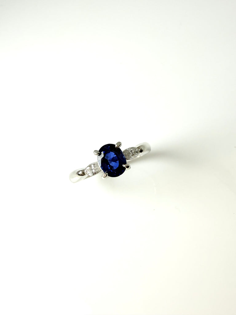 PLATINUM OVAL SAPPHIRE TRILOGY RING