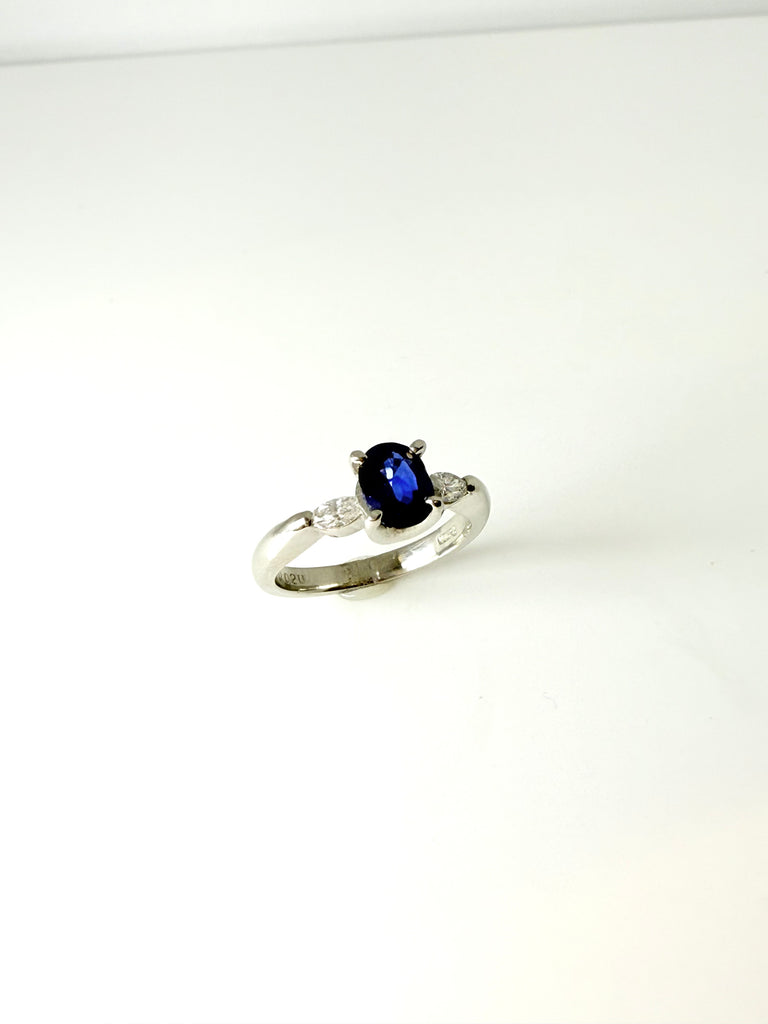 PLATINUM OVAL SAPPHIRE TRILOGY RING