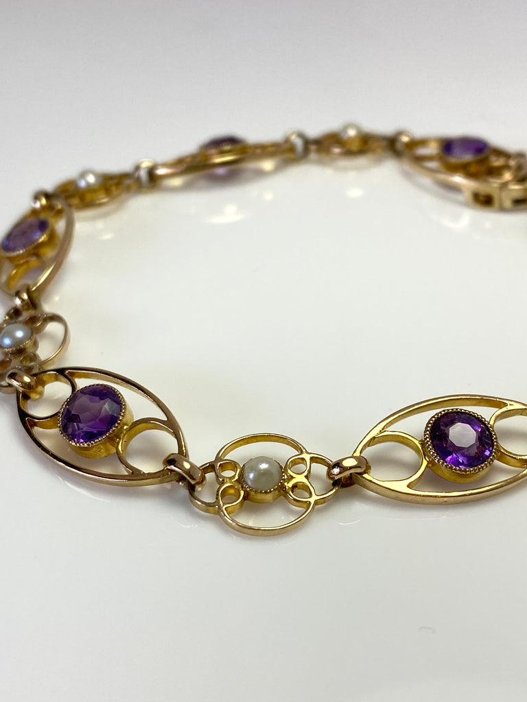 VINTAGE 9CT AMETHYST AND PEARL BRACELET