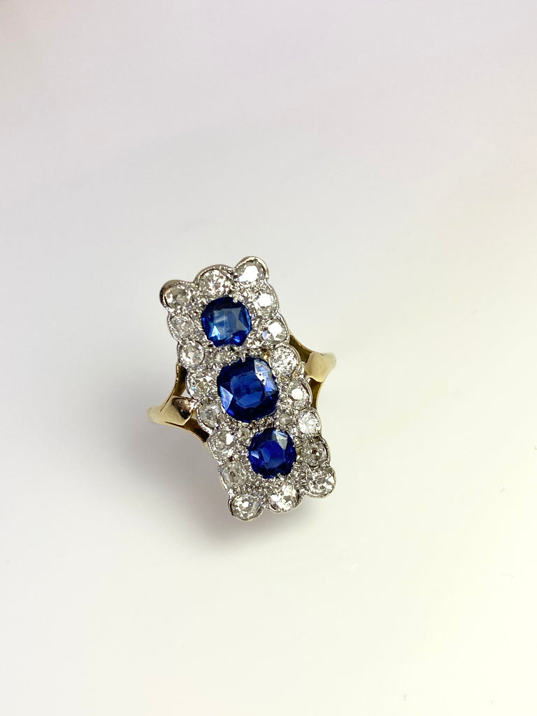 18CT 1.25CT SAPPHIRE AND 1.00CT DIAMOND VICTORIAN RING